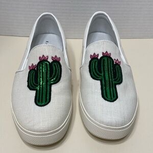 Katy Perry Women’s Sz 7W The Kerry Canvas Cactus Appliqué Slip-On Sneakers Shoes